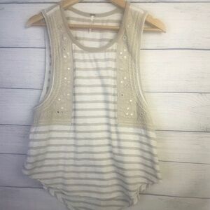 Striped Sleeveless Top - Cream and White